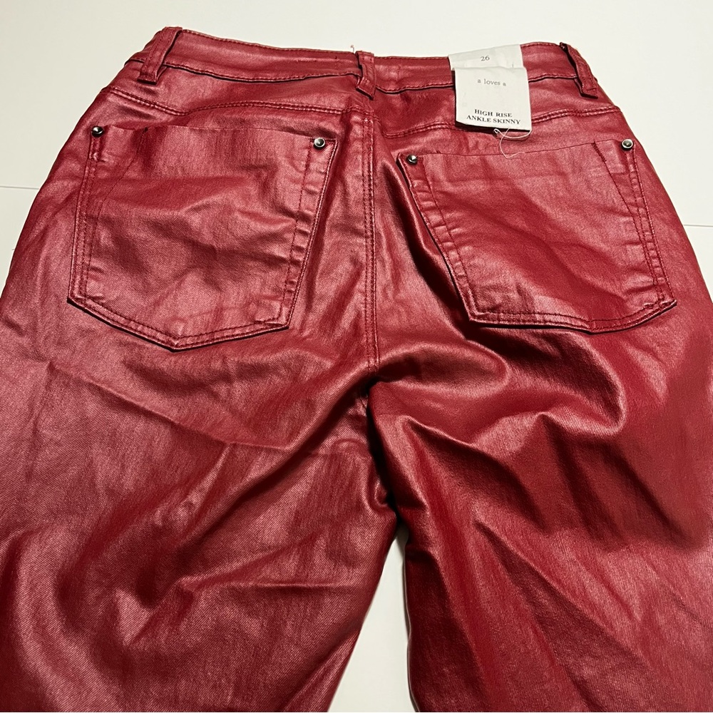 A loves A Womens Size 26 Red Merlot High Rise Ankle Skinny Coated Denim Pant NEW - Picture 10 of 11